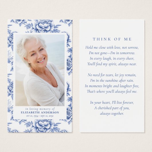 ブルートイルフローラ写真葬式祈りの言葉カード (正面&裏面)
