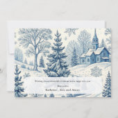 ブルートイル冬の教会クリスマスフォトカード 招待状 (裏面)