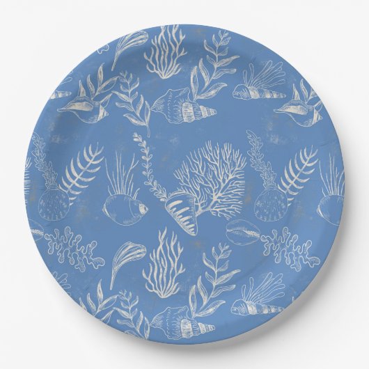 ブルートイル海をテーマにしたブライダルシャワー ペーパープレート (正面)