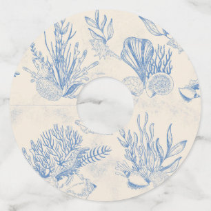 ブルートイル海をテーマにしたブライダルシャワー ワイングラスタグ