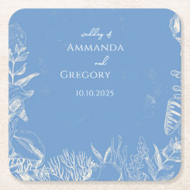 ブルートイル海結婚テーマ スクエアペーパーコースター