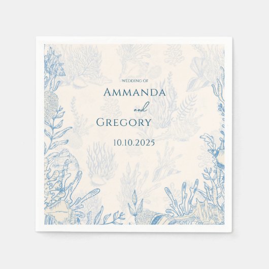 ブルートイル海結婚テーマ スタンダードカクテルナプキン (正面)