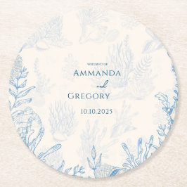 ブルートイル海結婚テーマ ラウンドペーパーコースター