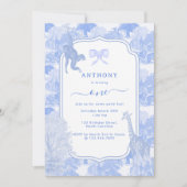 ブルートイレサファリアニマルズチノイスリーボーイ誕生日 招待状 (正面)