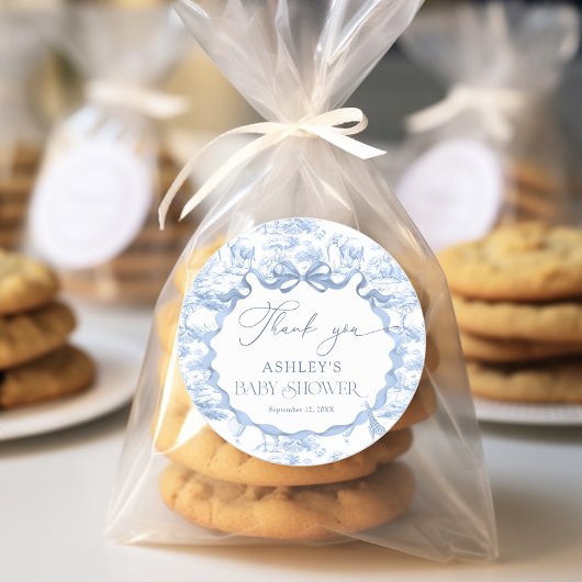 ブルートイレサファリ動物の赤ちゃんシャワーありがとう ラウンドシール