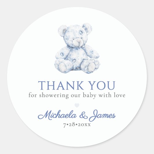 ブルートイレテディベア少年ベイビーシャワーの好意 ラウンドシール (正面)