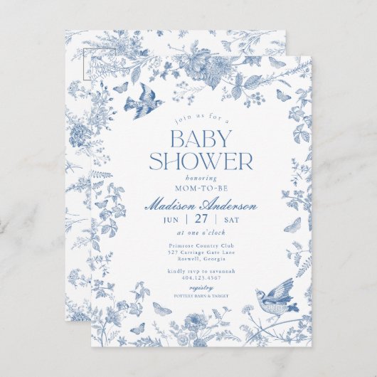 ブルートイレデジュイフランスのフローラベビーシャワー ポストカード (正面/裏面)