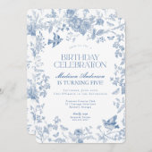 ブルートイレデジュイフランスのフローラ誕生日パーティー 招待状 (正面/裏面)