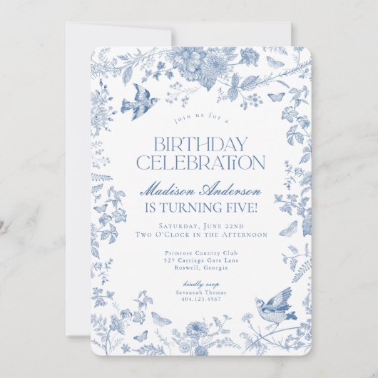 ブルートイレデジュイフランスのフローラ誕生日パーティー 招待状 (正面)