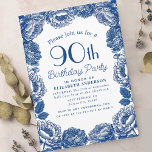 ブルートイレデジュイフローラ90thバースデーパーティー 招待状<br><div class="desc">ブルー祝トワ・ド・ジュイフローラ90thバースデーパーティーの招待でマイルストーン！この招待は素晴らし青いToile De Jouyデザインと牡丹のフレームを備え、洗練された記憶に残るお祝いに最適。文字、フォント、および背景色を、デザインの好みに合わせてカスタマイズする。Rawpixelが提供する表紙の背景。</div>