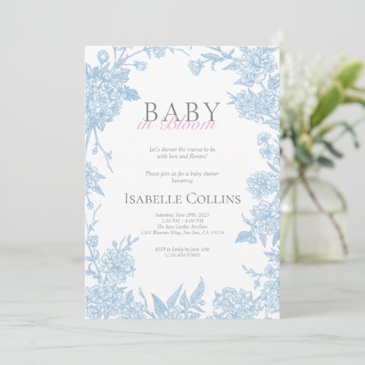 ブルートイレデジュイベビーイン開花ベビーシャワーInvite 招待状 (スタンド正面)