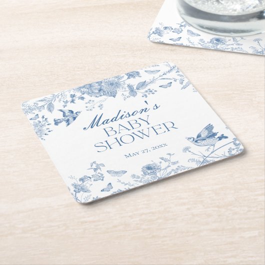 ブルートイレデジュイヴィンテージフローラベビーシャワー スクエアペーパーコースター (アングル)