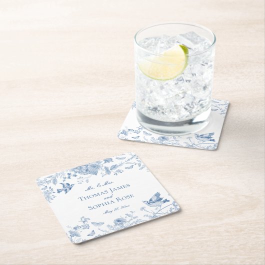 ブルートイレデジュイヴィンテージ結婚フローラ スクエアペーパーコースター (インサイチュ)