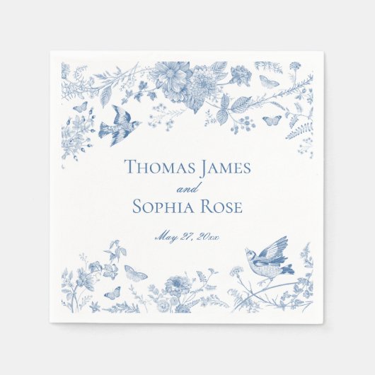 ブルートイレデジュイヴィンテージ結婚フローラ スタンダードカクテルナプキン (正面)