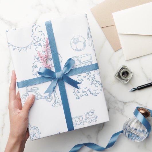 ブルートイレデジュイ子供部屋ベビーシャワー ラッピングペーパー (ギフト)