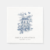 ブルートイレデジュイ花模様名年結婚月日 スタンダードカクテルナプキン (正面)