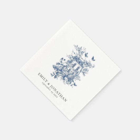 ブルートイレデジュイ花模様名年結婚月日 スタンダードカクテルナプキン (角)