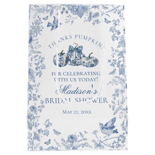 ブルートイレパンプキンフランスの秋ブライダルシャワーの恩恵 ミディアムペーパーバッグ (裏面)