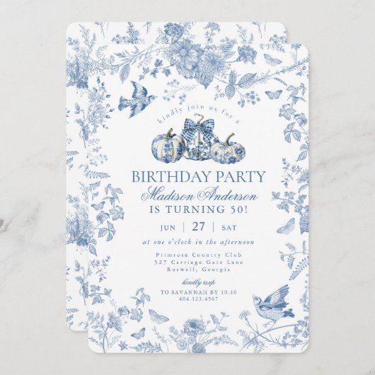 ブルートイレパンプキンフランスの秋誕生日パーティー 招待状 (正面/裏面)