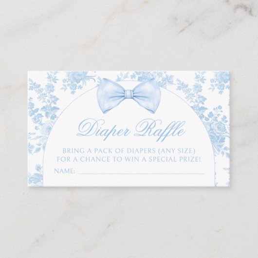 ブルートイレボウタイ男の赤ちゃんシャワーおむつラッフル エンクロージャーカード (正面)