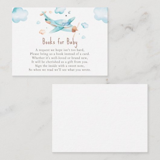 ブルートイ飛行機少年の赤ちゃんシャワーブックリクエスト エンクロージャーカード (正面/裏面)