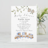 ブルートイ、列車とブロック赤ちゃんシャワー招待状 招待状 (スタンド正面)