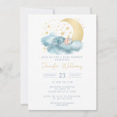 ブルートゥインクルムーンスター男の赤ちゃんシャワー招待状 招待状 (正面)