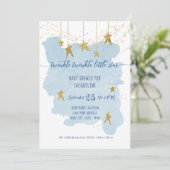 ブルートゥインクルリトルスター金ゴールドボーイベビーシャワー 招待状 (スタンド正面)