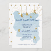 ブルートゥインクルリトルスター金ゴールドボーイベビーシャワー 招待状 (正面/裏面)