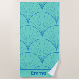 ブルートゥルコイズゲーメトリックシパーソナライズされたェル ビーチタオル