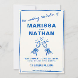 ブルートウ描ズシャンパン結婚式招待状 招待状