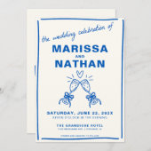 ブルートウ描ズシャンパン結婚式招待状 招待状 (正面/裏面)