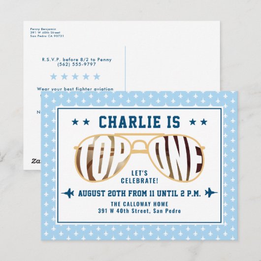 ブルートップワンファイターパイロットをテーマにした第1誕生日 ポストカード (正面/裏面)