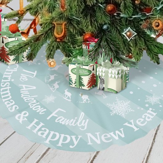 ブルートナカイの森のクリスマスパーソナライズされた フェイクリネンツリースカート