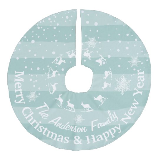 ブルートナカイの森のクリスマスパーソナライズされた フェイクリネンツリースカート (正面)