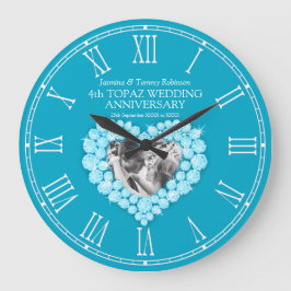 ブルートパズ写真ハート結婚4周年 ラージ壁時計