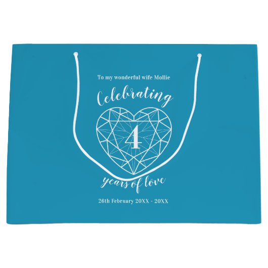 ブルートパーズ記念日4年パーソナライズされた ラージペーパーバッグ (正面)