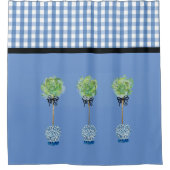 ブルートピアリーブルーとホワイトジンジャージャー シャワーカーテン (正面)