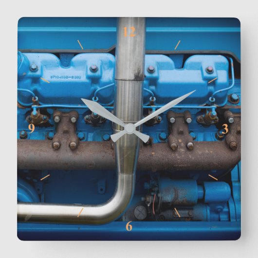 ブルートラクタモータ スクエア壁時計 (正面)