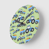 ブルートラクターのトラック農産物  ラウンド壁時計 (傾斜)