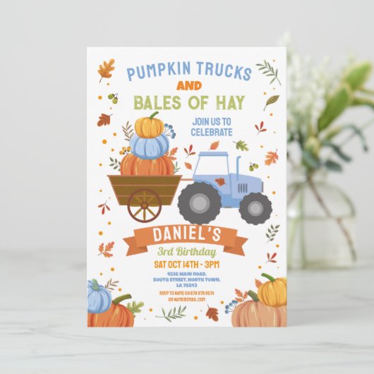 ブルートラクターズパンプキン誕生日ハーベストパーティー 招待状 (スタンド正面)