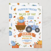 ブルートラクターズパンプキン誕生日ハーベストパーティー 招待状 (正面/裏面)