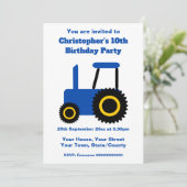 ブルートラクターデザインパーソナライズされたバースデーパーティー 招待状 (スタンド正面)