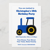 ブルートラクターデザインパーソナライズされたバースデーパーティー 招待状 (正面/裏面)