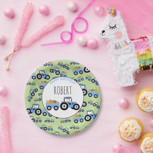 ブルートラクタートラックファームプロデュース誕生日 ペーパープレート (パーティー)