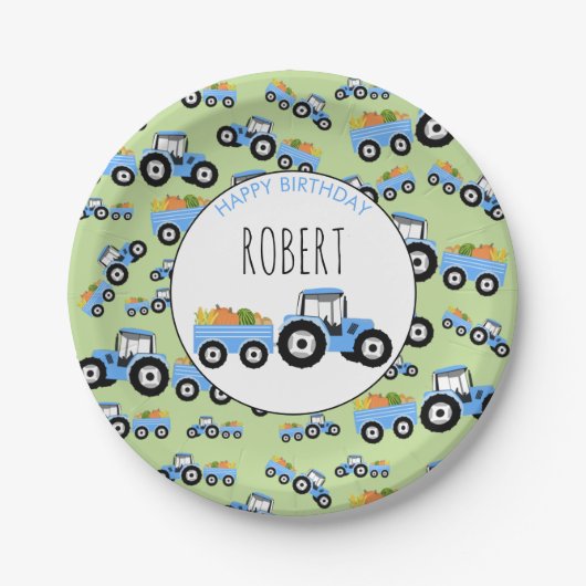 ブルートラクタートラックファームプロデュース誕生日 ペーパープレート (正面)