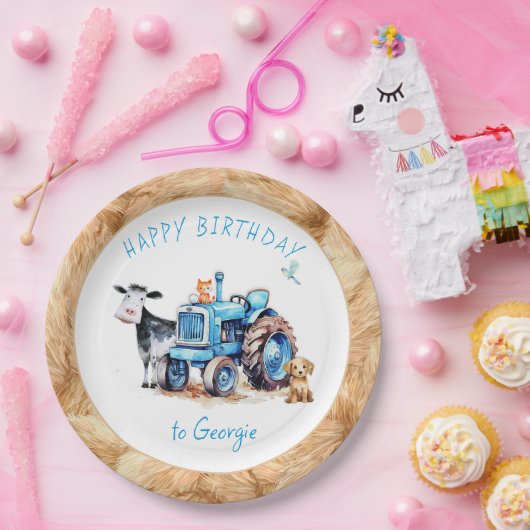 ブルートラクターファーム誕生日紙プレート ペーパープレート (パーティー)