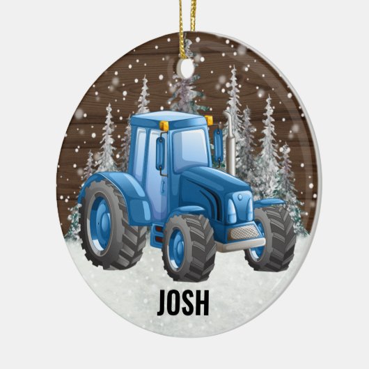 ブルートラクターファーム車の素朴クリスマス セラミックオーナメント (左)
