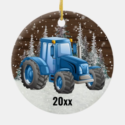 ブルートラクターファーム車の素朴クリスマス セラミックオーナメント (裏面)