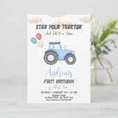 ブルートラクター任意の年齢、ファームボーイ誕生日 招待状 (スタンド正面)